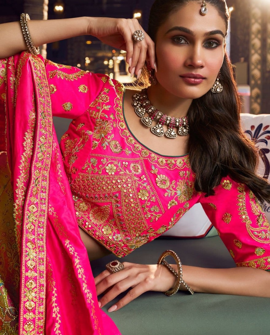 10383 - Banarasi A Line Lehenga Choli in Multi Colour Enhanced with Embroidered
